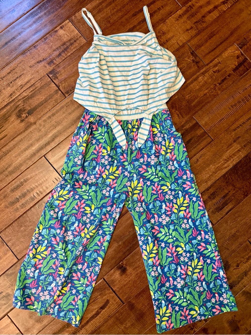 Boden Striped Tank and Floral Wide-Leg romper Blue, Green, Pink